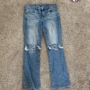 American Eagle Outfitters Blue Distressed Wide Leg Jeans
